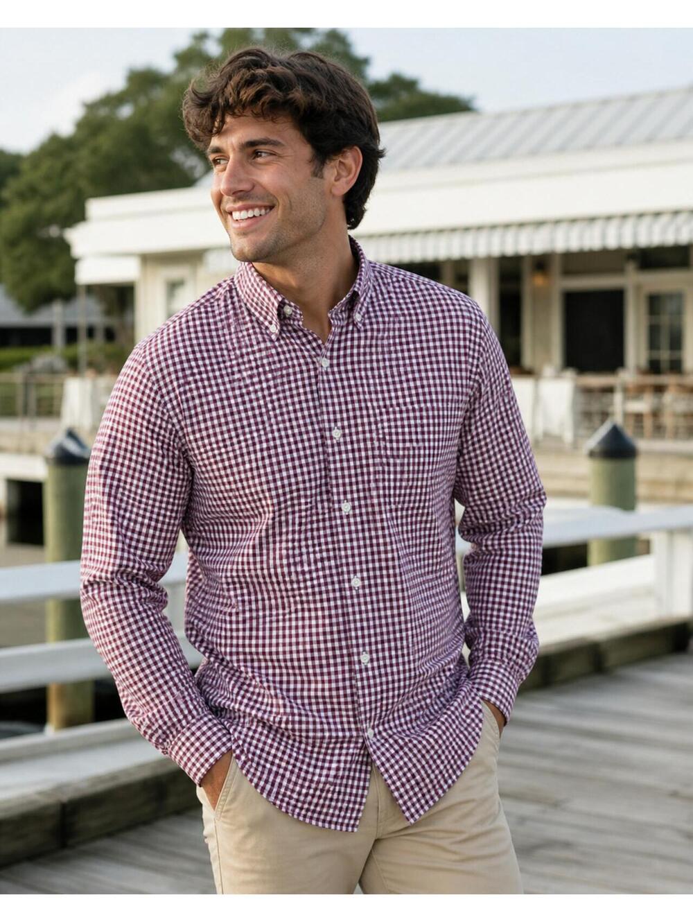 Southern Proper Henning Shirt - Burgundy Gingham Button-Down